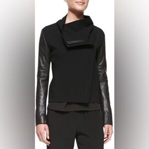 Vince Leather-Sleeve Asymmetric Wool Biker Jacket Vince asymmetric jacket XS